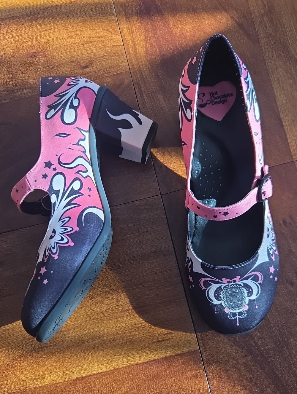 Hot Chocolate Design Pink & Black Gothic  Mary Jane Heels Sz 38/8